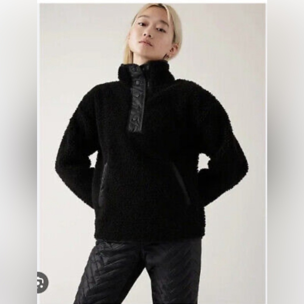NWT Athleta Cozy Sherpa Snap Sweatshirt Size Medium Black